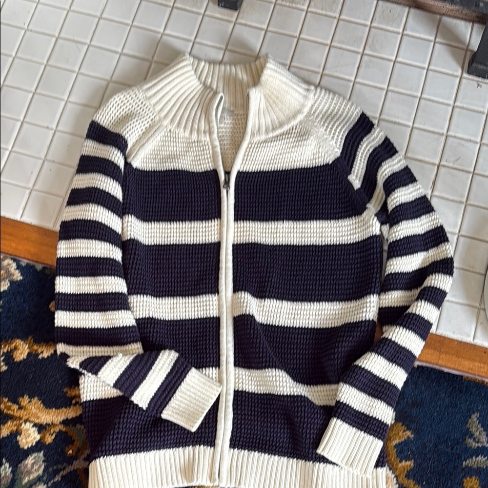 Talbots open weave full zip ‎ Sweater- worn twice. 149 retail -100 % cotton!